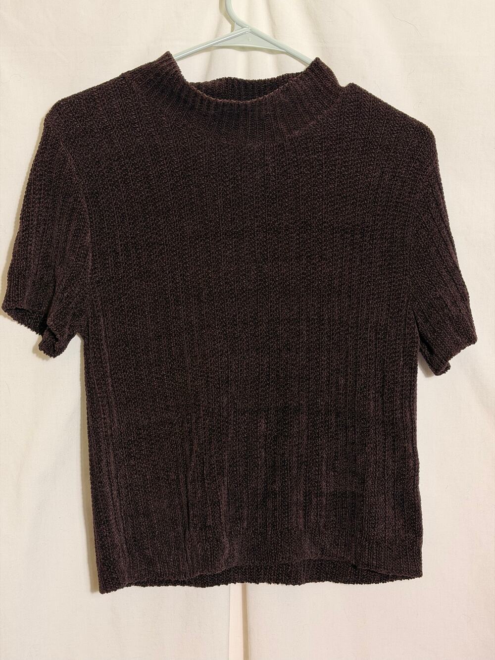 Vintage Kathy Ireland Brown Chenille Sweater Top Mock Neck Knit Medium